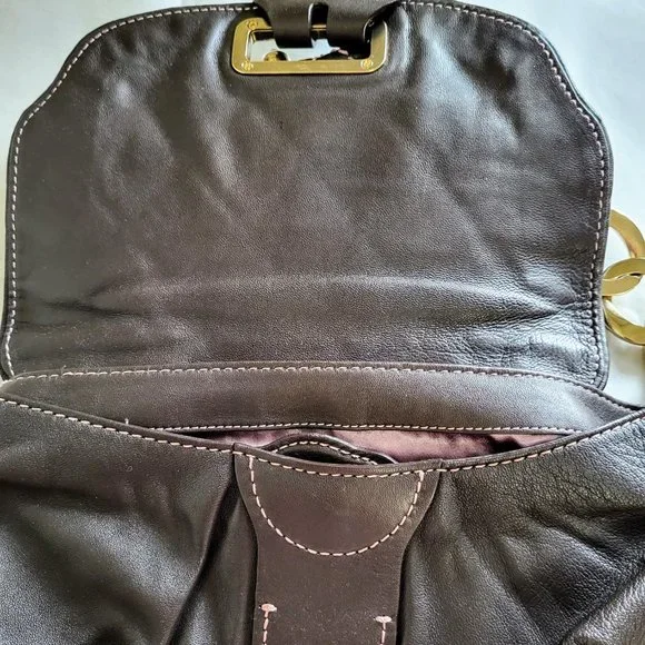 Vintage Juicy Couture Cocoa Lamb Leather Heavy Hardware Shoulder Bag - Picture 10 of 15